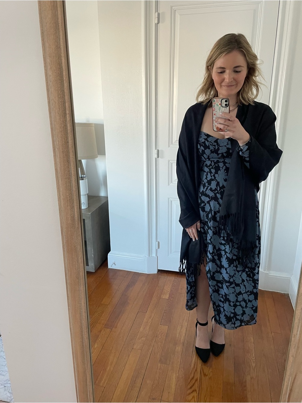 Abercrombie & Fitch Camille Dress with Black and Blue Floral Print, Long Sleeve - Picture 7 of 7
